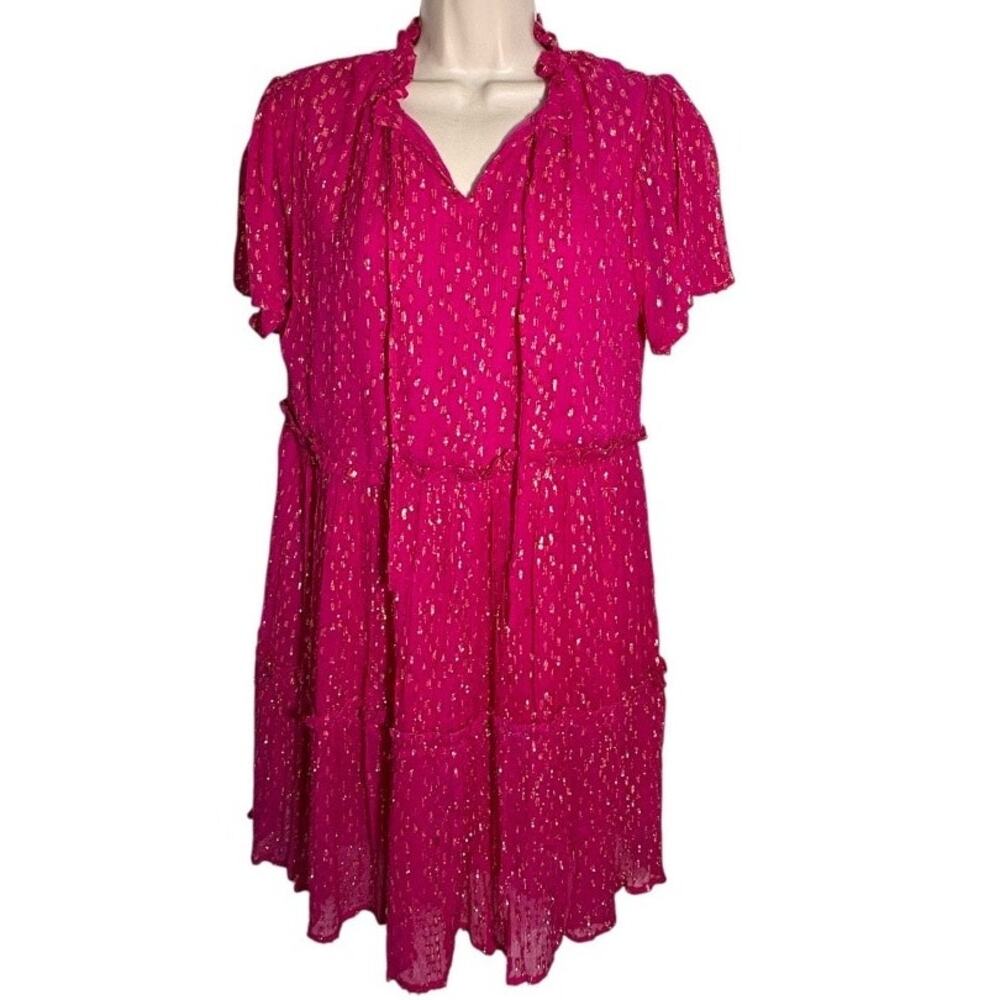 Victoria Dunn Tiered Metallic Dot Pink Dress sz‎ M NWOT
